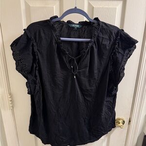 Ralph Lauren Black Eyelet Ruffle Blouse